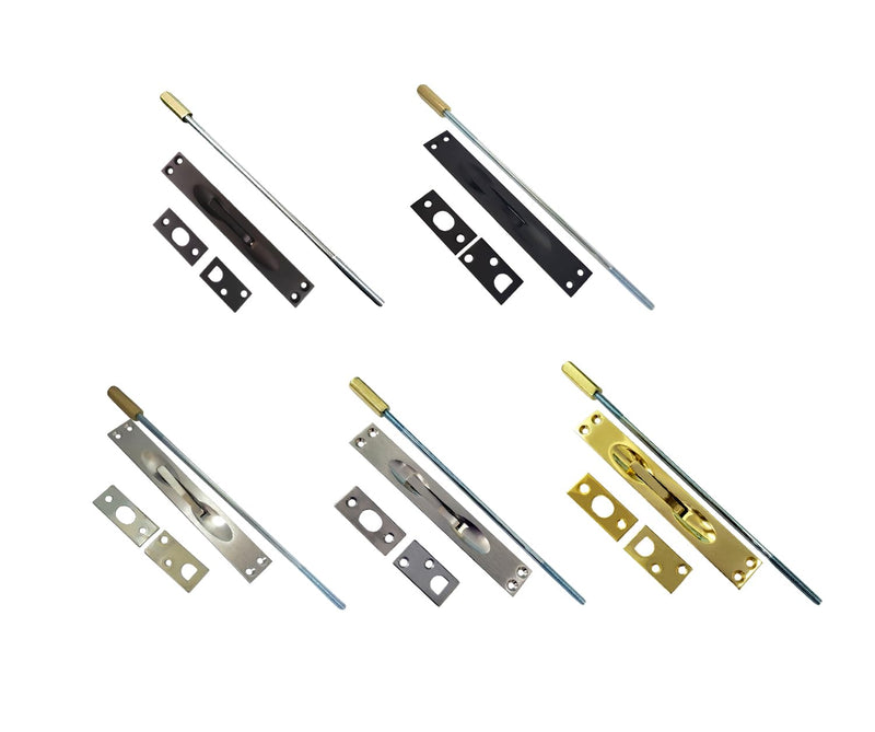 QCAA Solid Brass Extension Flush Bolt with Rod 12", Satin Nickel, 1 Pack, Made in Taiwan