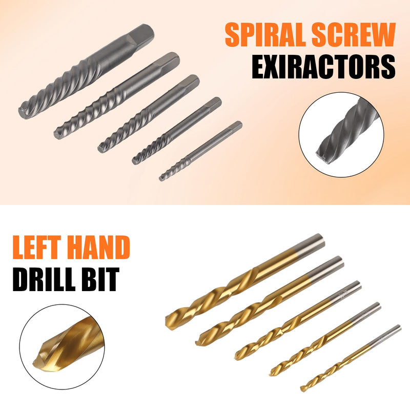 Gift for Men 10Pcs Screw Extractor Set, 40# Cr-Mo & 4241 HSS Cobalt Left Hand Drill Bits Set for Removing Stripped Screws and Broken Bolts Ez Out Broken Bolt Extractor Kit & Drill Bit Extractor Set
