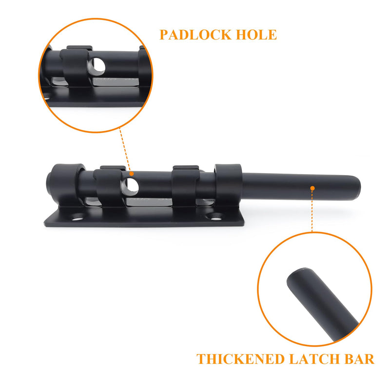 Slide Bolt Gate Latch Thickened Heavy Duty Door Latch Lock 304 Stainless Steel Barrel Bolt Lock Black Solid Gate Lock Door Latches Hardware with Screws and Dust Canister 8in 2pc