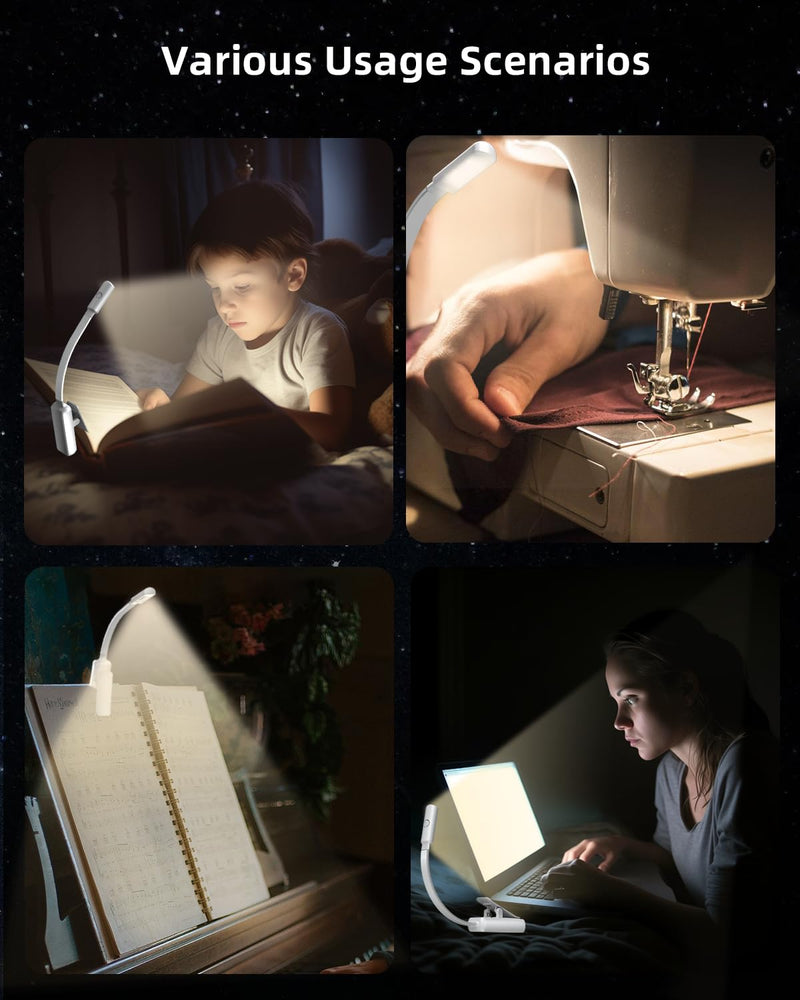 Book Light,Reading Lights for Books in Bed,AAA Battery Clip-On Led Reading Light with 3 Colors & Stepless Dimming,Portable and Ultra-Lightweight with Long Runtime(White) AAA-WH