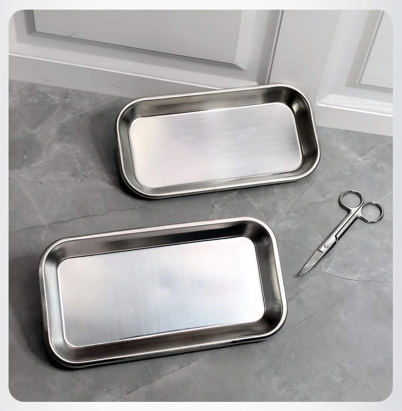 3 Pack Professional Medical Surgical Stainless Steel Dental Procedure Tray Thickening Lab Instrument Tools Trays -Flat Type (8.6" * 4.3" * 0.8", 3) 8.6" * 4.3" * 0.8"