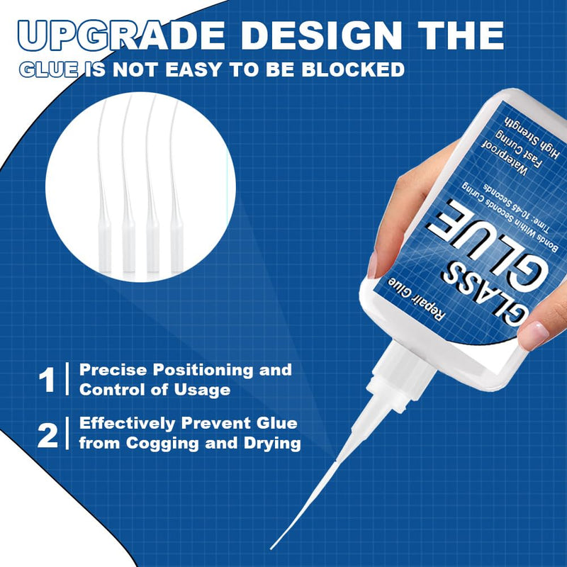 Glass Glue, Glass Glue Clear, Glass Repair, 30g Waterproof Heat Resistant Super Glass Adhesive for Glass to Glass Bonding Repair Mirrors Dishwasher and More, Super Quick Clear Glue for Glass Repair