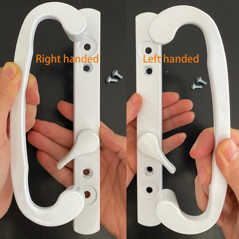 Patio Door Handle 3-15/16 Inch(10cm) Hole spacing （Right and Left Handed）(fit for 45degree Mortise Lock) Non-keyed（Offset Position） White Classic