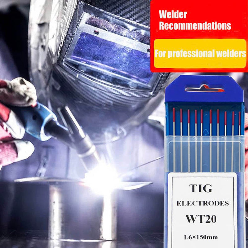 2% Thoriated TIG Welding Tungsten Electrodes WT20 Red - 2.4mm (3/32") 10 Pack - High Current DCEN for Steel/Alloy Welding 2.4