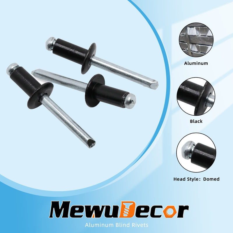1/4" x 1" Aluminum Blind Rivets, Black, 6.5 x 25.4mm Pop Rivets, 100 PCS 1/4" x 1"