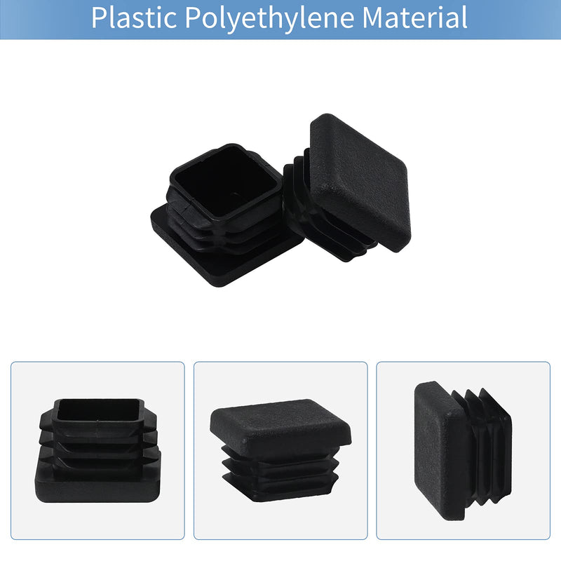 WZB 1 1x1 Square Tube End Cap Plastic Plugs 12 Pack, 1x1 1 Inch Square Tubing Plug 1x1 Tube End Caps Fence Post Pipe Cap Cover Tubing Insert Chair Glide Finishing Plugs, Black