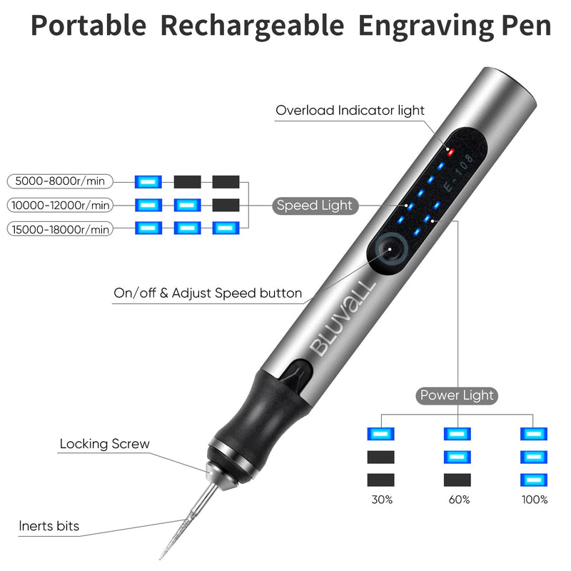 Electric Engraving Pen with 37 Bits, USB Rechargeable Cordless Engraving Machine, Portable DIY Rotary Engraver Tool For Jewelry Wood Glass Stone Carving Standard Packaging
