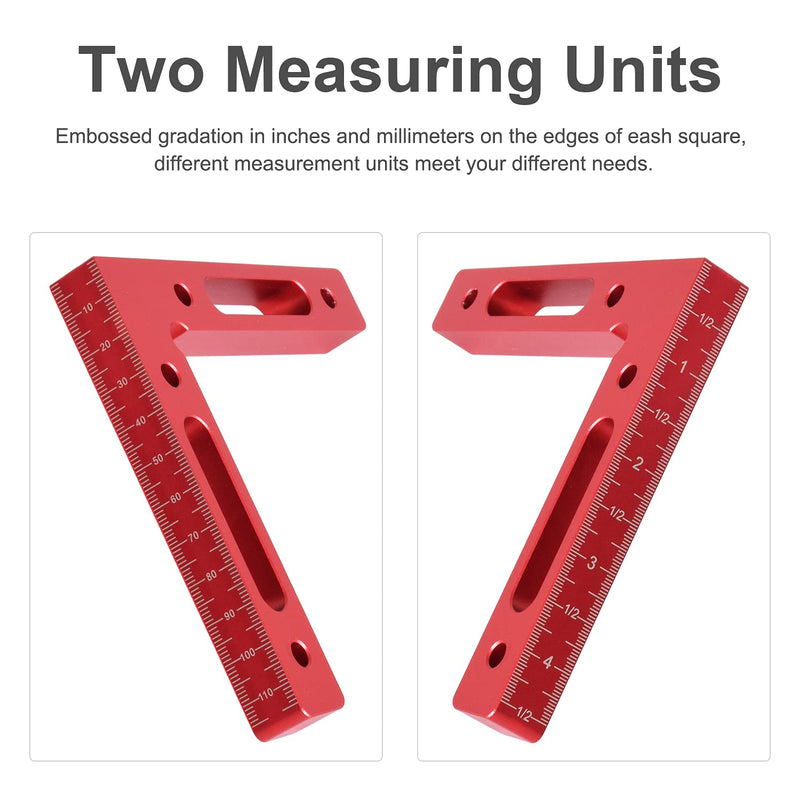 Mocoum Aluminium Alloy 90 Degree Positioning Squares 4.7" x 4.7"(12x12cm) Right Angle Clamps Woodworking Carpenter Tool Corner Clamping Square for Picture Frame Box Cabinets Drawers Red, 2pcs