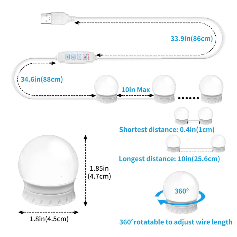LED Vanity Mirror Lights with 12 Stick On Dimmable Bulbs, 3000K 4500K 6500K & 10 Brightness Levels Adjustable, Plug in USB Cable, Hollywood Style Mirror Lights for Makeup Desk Bathroom Dressing Room 12 Bulbs - NewNest Australia