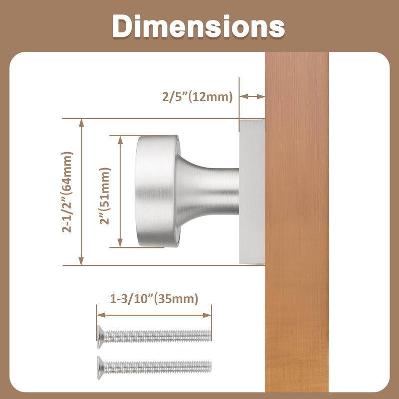 Probrico Brushed Nickel Dummy Door Knobs 2 Pack, Square Door Knobs Interior for Closet, Half Dummy Door Handles, Single Side