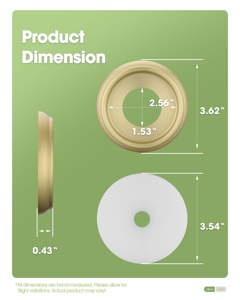 Bathtub Spout Cover with Seal Back Hole Cover Fit 1/2" Copper Pipe, Thread Pipe, Prvent Leaking from Behind Tub Spout, 1-1/2 Inch ID and 3-5/8 Inch OD, Brushed Gold