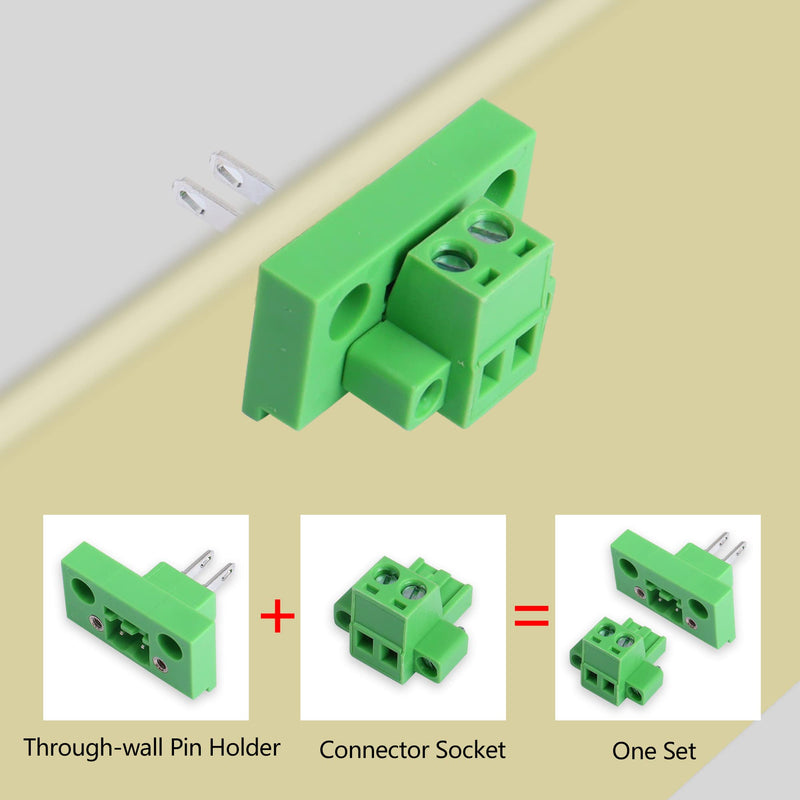 GINTOOYUN 2 Sets 2 Pin 5.08 mm Terminal, 2-Pin Pluggable Screw Terminal Block Connectors, 2P Through-Wall Terminal Connectors 2EDGWB+2EDGKM with Screw Lock Plate Fixed