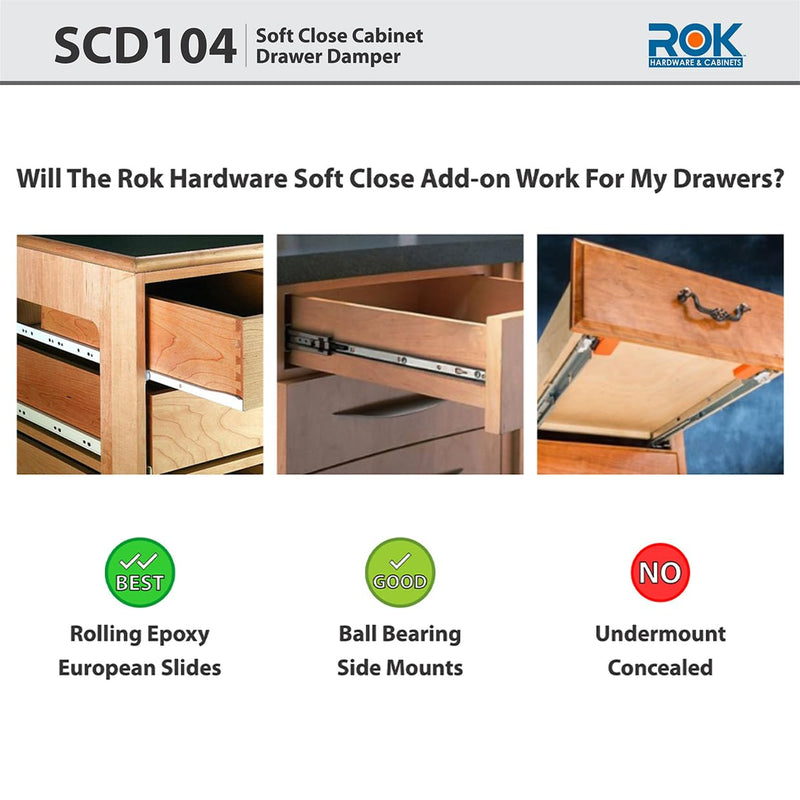 10-Pack Rok Hardware Soft Close for Wood Drawers/Soft Close Drawer Adapter/Add-On/Retrofit (White), SCD104W 10-Pack White Color