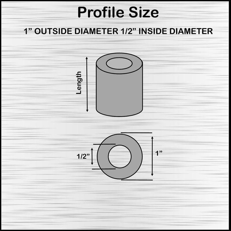 Aluminum Spacer 1" OD x 1/2" ID x Choose Your Length, Round Spacer Unthreaded Standoff Bushing Plain Finish, Fits Screws Bolts 1/2" or M12 by Metal Spacers Online (1" Length, 5 Pack) 1" Length