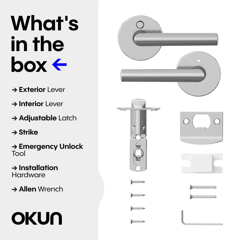 Okun Stark 1-Pack Chrome Privacy Door Levers – Push Button Lock, Reversible, Sleek Concealed-Mount Design for Bedroom & Bathroom 1 Pack