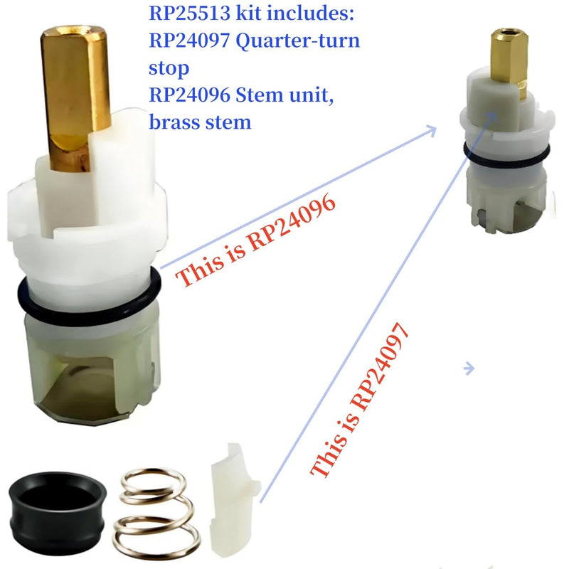 RP25513 RP24096 Faucet Stem Assembly Compatible with Delta Two Handle Faucet Repair Kit with RP4993 Seat and Spring (2) rp25513