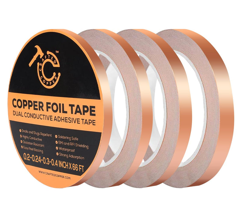 Conductive Pure Copper Tape Double Sided Adhesive Copper Foil Tape for Stained Glass, Guitars, EMI Shielding, Electric Connections, Repairs, Grounding, Crafts (4, 0.2/0.24/0.3/0.4INCH*66FT) 4