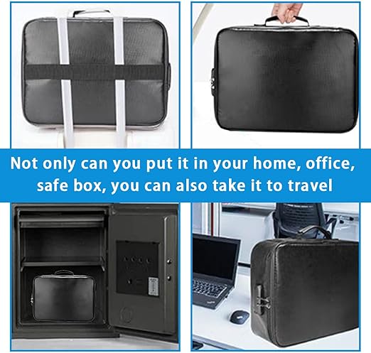 Fireproof Document Box with Lock,File Safe Bag for Home,Multi-Layer Important Document Organizer,Office Paper Storage File Folder Box for Laptop Certificates Passport,Portable Waterproof Pro-FP Box