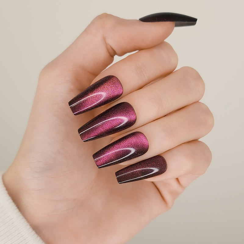 Hypnaughty Press On Nails - Ocean & Galaxy Cat Eye Coffin, Trendy & Salon Quality Reusable Nails With Kit