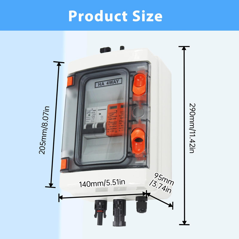 Solar Disconnect Switch, PV Combiner Box 1 String 1000V 40A Solar Surge Protector, IP65 Waterproof, Plug & Play Outdoor Solar Panel System 1String(1in1out)