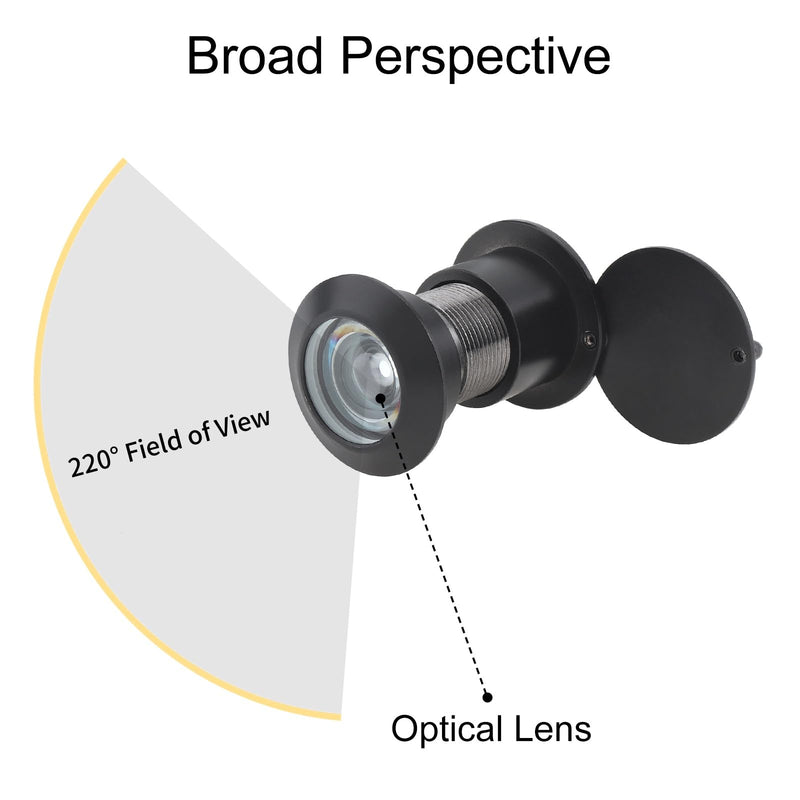 Door Viewer Peephole, Solid Brass 220-degree Peephole with 1-1/10" Drill Bit for 1-21/32" to 2-1/8" Doors, Peep Holes with Privacy Cover (Black) Black