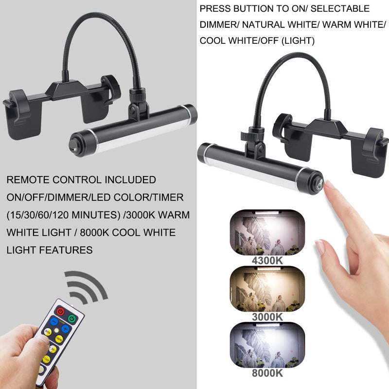 HONWELL Painting Lights Cordless, Dartboard Light with Remote, Rechargeable Picture Light, Picture Frame Light with 3 Modes 28 LEDs Rotate Head, 360° Flexible Neck, Clip on Display Light for Art-Black Black