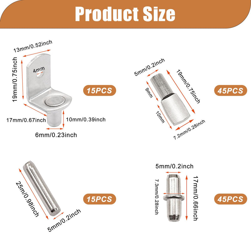 Taiss 120PCS Shelf Pins Kit 4 Styles,Nickel Plated Shelf Support Pegs,Shelf Bracket Pegs,Bookshelf Pegs,shelf holders pegs,kitchen cabinet shelf pegs for shelves Kitchen Furniture and Closet