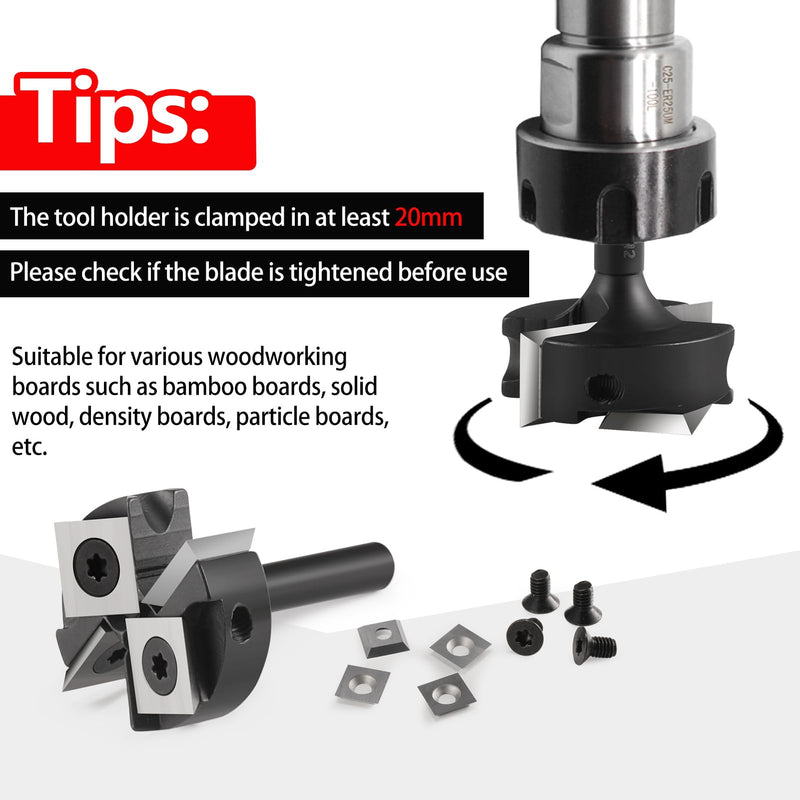 CNC Spoilboard Surfacing Router Bits 1/4'' Shank Wood Planer Bit Surfacing Bit with 2+2 Indexable Inserts, Carbide Milling Cutter Slab Flattening Planning Bit for Woodworking Engraving