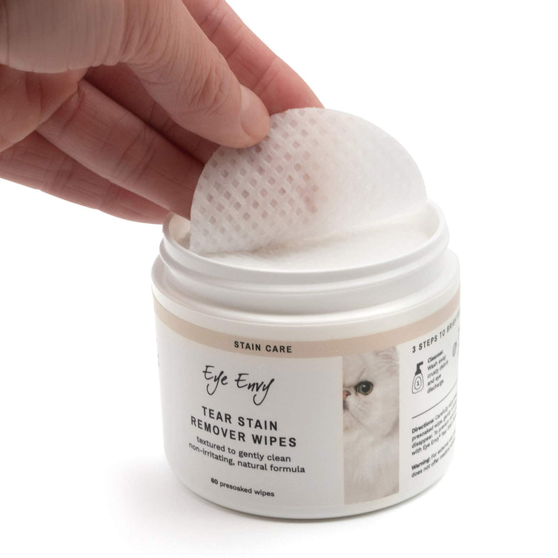 Eye Envy Tear Stain Wipes for Cats | Textured to Gently Clean, Treats The Cause of Staining | 100% Natural Formula | Recommended by Persian & Exotic Breeders, Vets, Groomers | 60 Ct - PawsPlanet Australia