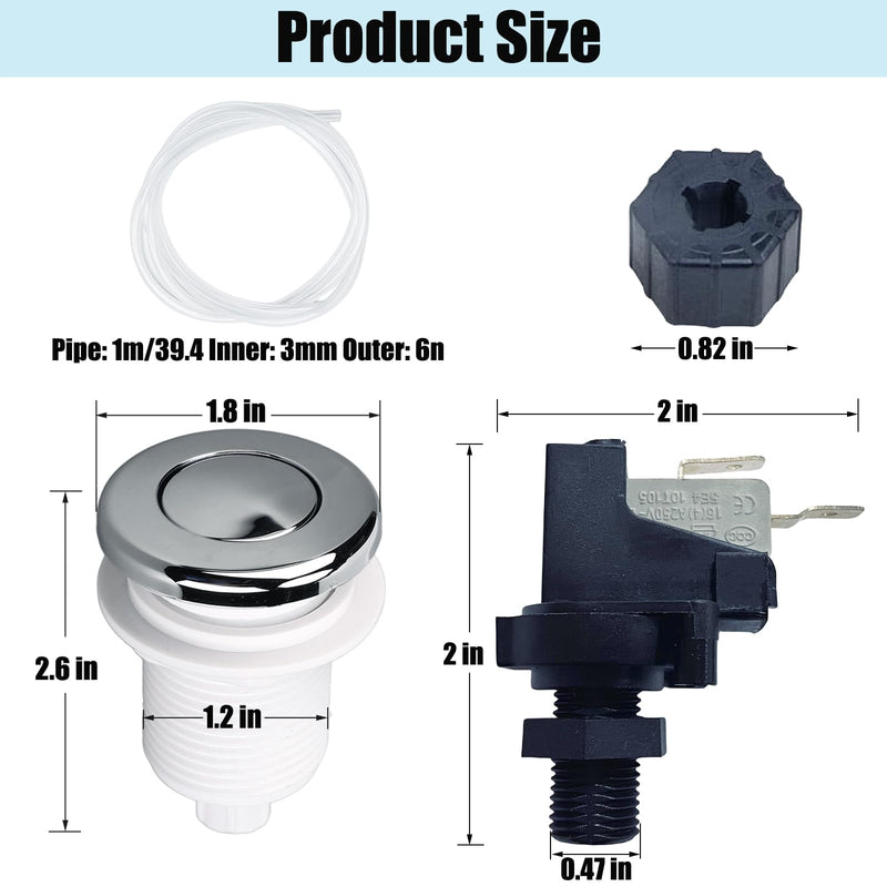 Hot Tub Air Switch 16A On Off Push Air Button Switch Jet Tool for Jetted Whirlpool Jet Bath Tub Spa Air Switch Air Activated Switch Button for Sink Top Garbage Disposal Part - 1 Set