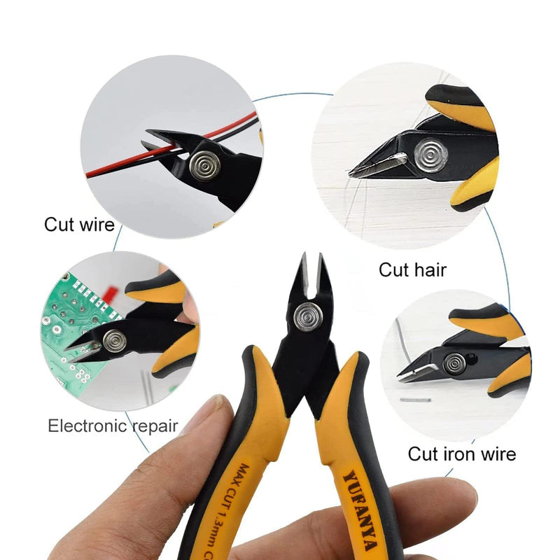 Micro Flush Cutter,Ultra Sharp Micro Wire Cutter Side Cutter with Internal Spring & Soft Rubber Handle,Diagonal Cuting Pliers for Electronics,jewelry making,Plastic,Zip Ties,Yellow & Black 2 Pack