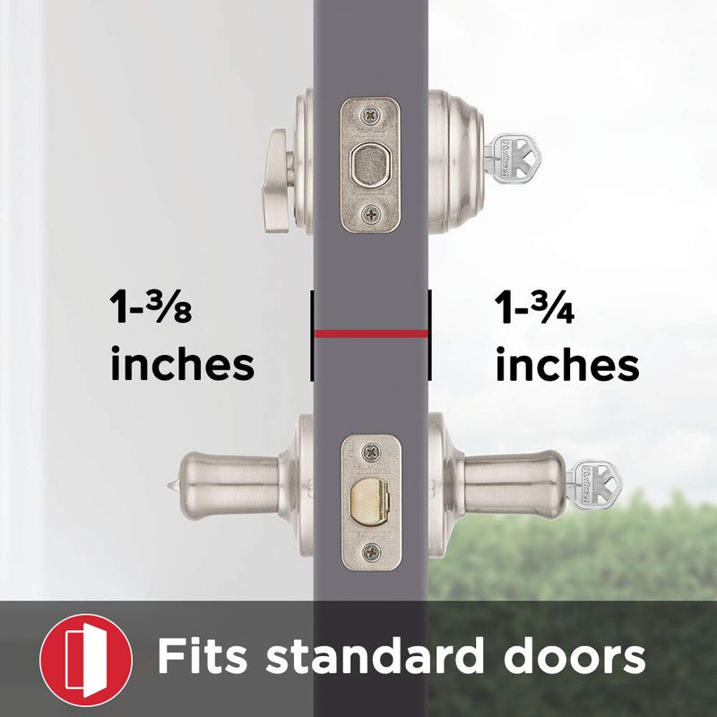 Kwikset 991 Tustin Entry Lever and Single Cylinder Deadbolt Combo Pack featuring SmartKey in Satin Nickel, Model Number: 99910-040 Combo Pack (Pack of 1) Reversible