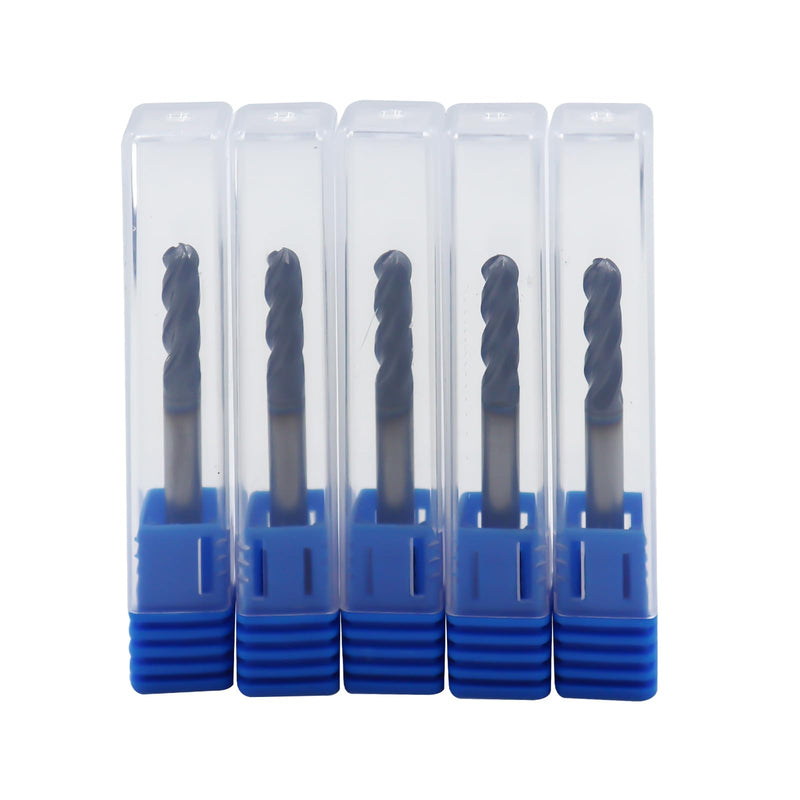 5pcs 3/16in Ball Nose Solid Carbide End Mills,4 Flute, 30 Degree Helix Bits Tool for Medium Hardness Steel, Brass, Iron 5