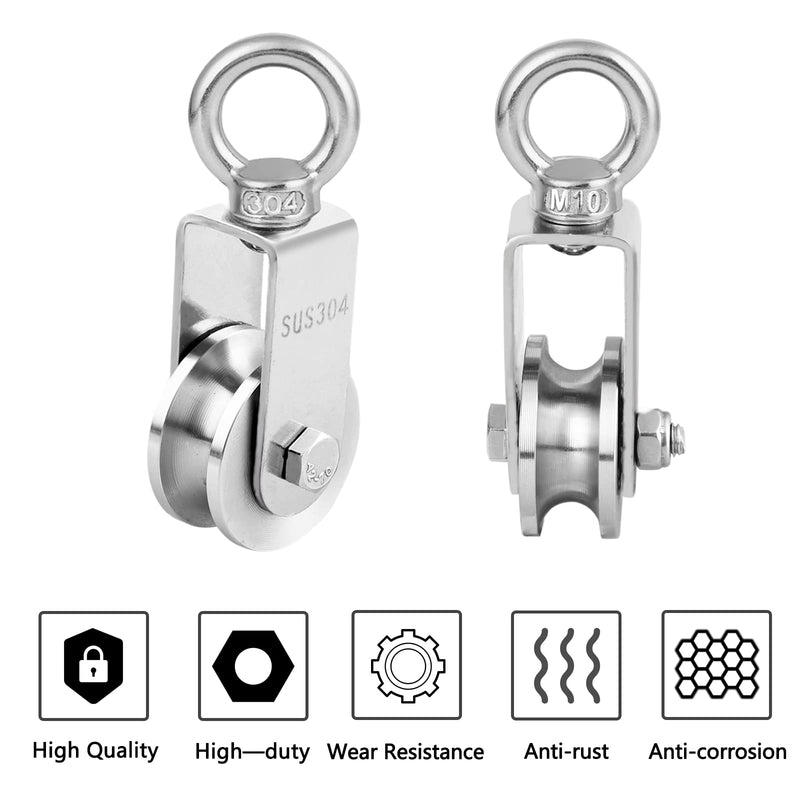 TooTaci 48MM Stainless Steel Crane Pulley System - Heavy Duty Lifting with V Type Swivel Hook, 1/4" Nylon Rope 33ft & Carabiner Lock 48MM V-Type PULLEY SET V Type Swivel Pulley