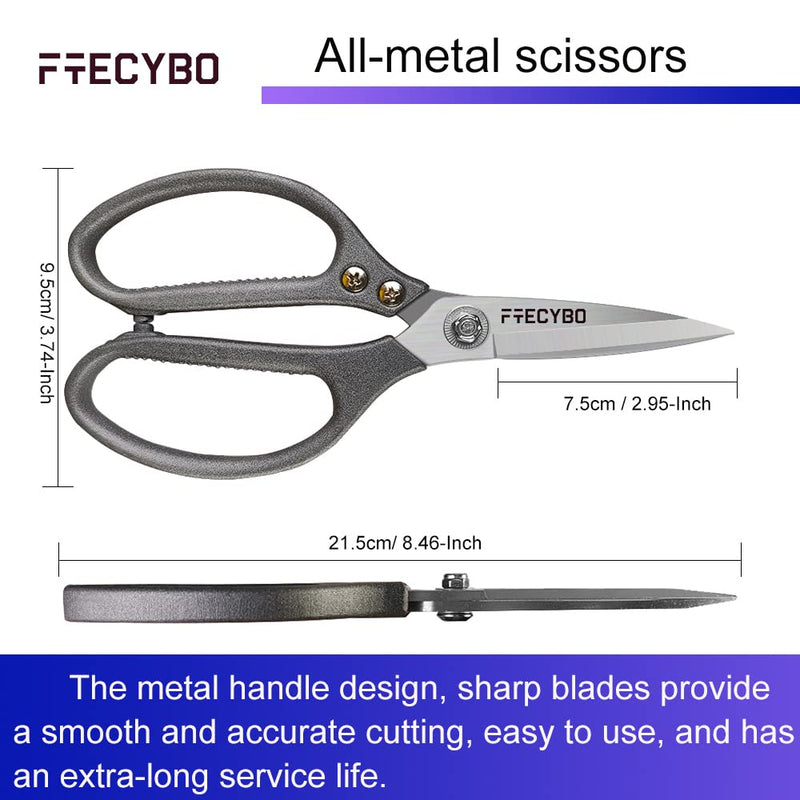 Heavy Duty Scissors 8.5'', All Purpose, Leather Scissors, Reinforced Stainless Steel Blades with Metal Handles for Home, Office, Easy Cutting Cardboard, Fabric, Carpet, Leather, etc 8.4-inch