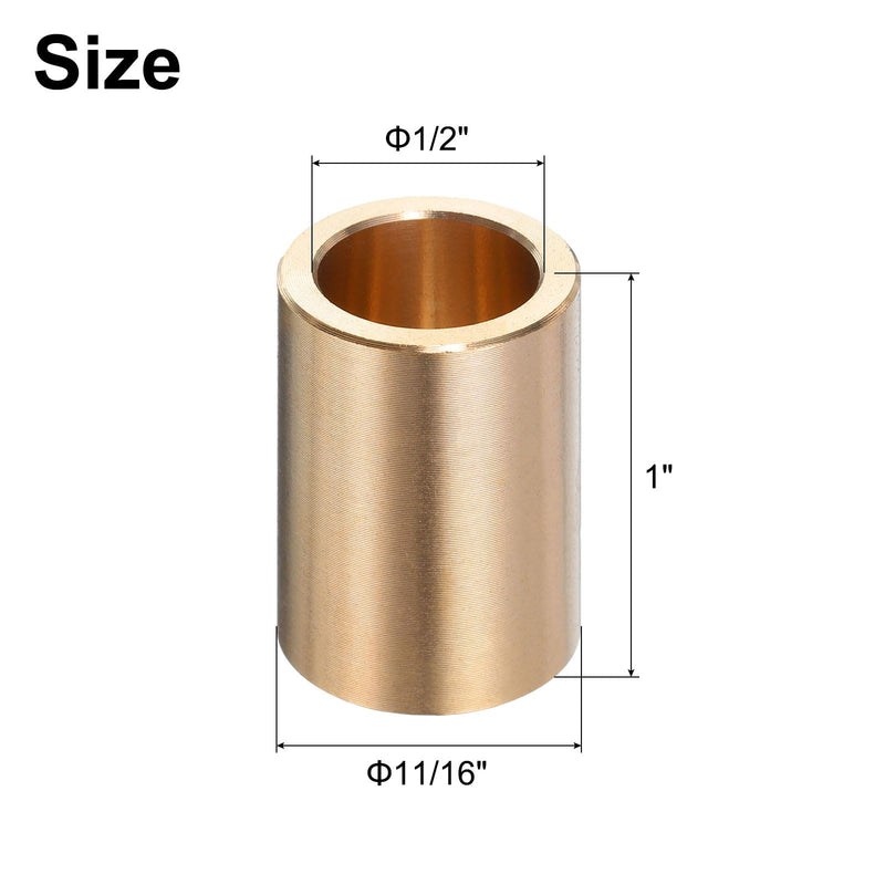 uxcell 4pcs Sleeve Bearings 1/2" Bore x 11/16" OD x 1" Length Self-Lubricating Brass Bushing 1/2" Bore x 11/16"OD x 1 " Length 4