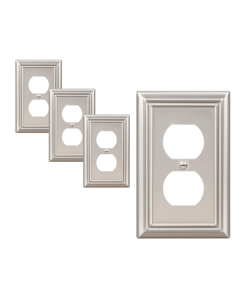 DEWENWILS 4-Pack Duplex Wall Plate, Metal Wall Outlet Cover for Receptacle, Light Switch, Brushed Nickel 1 Duplex 4PK