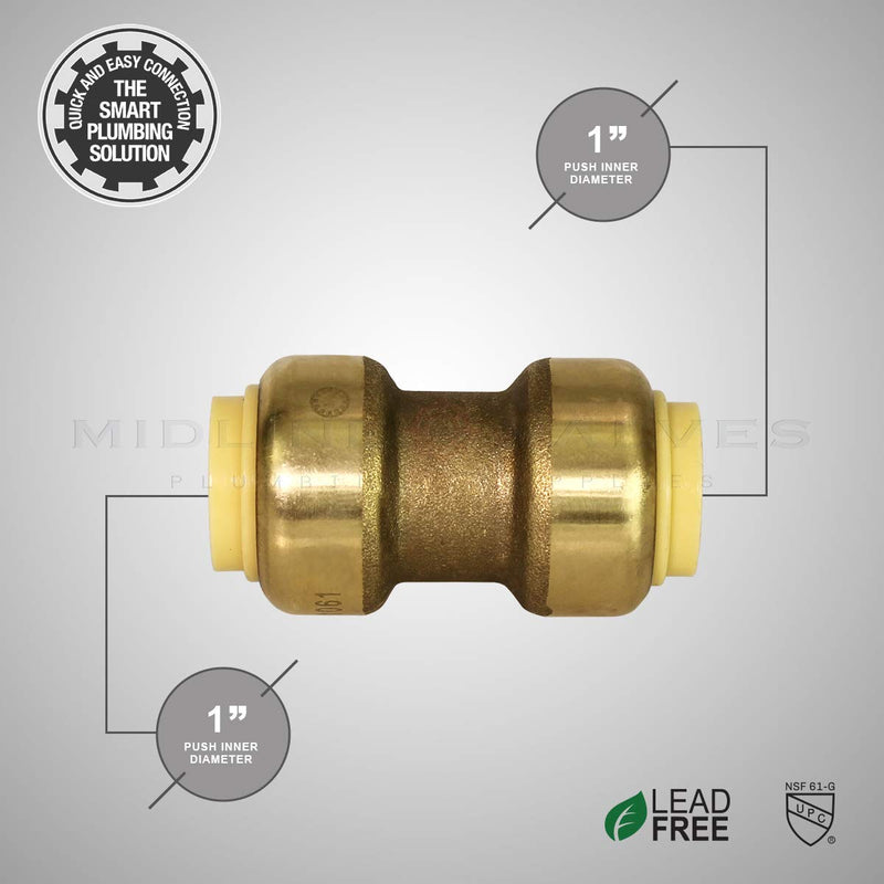 Supply Giant VQTD1-5 Straight Coupling Pipe Fittings Push to Connect Pex Copper, CPVC, 1 Inch, Brass Pack of 5 5 Pack