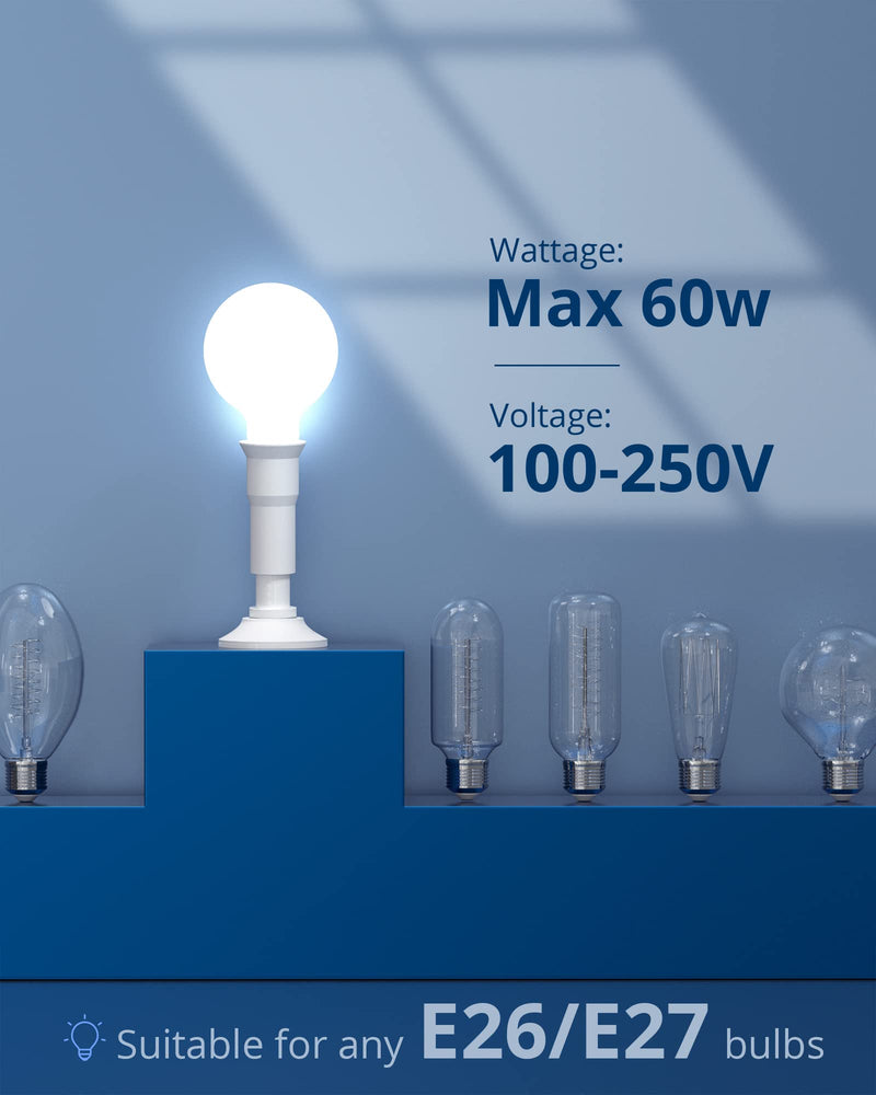 JACKYLED E26 Light Socket Extender 4-Level Extendable, 3.1-4.3in/8-11cm Extension E26/E27 Bulb Adapter Socket Converter, Light Bulb Extension, Lamp Bulb Adapter for Living Room, Kitchen, 2-Pack