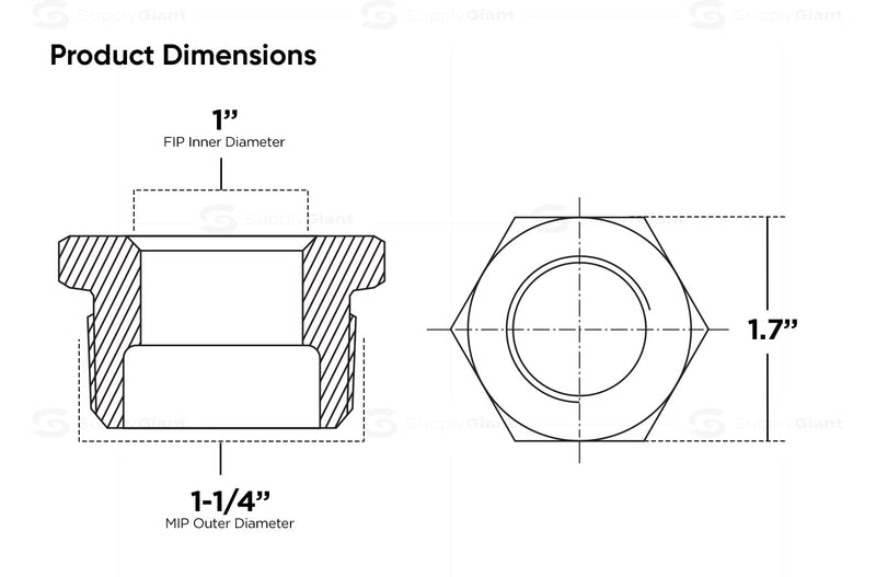 Supply Giant CSCV1142 1-1/4'' Male x 1 Inch Female NPT Lead-Free Bushing, Fitting with Hexagonal Head, Brass Construction, Higher Corrosion Resistance Economical & Easy to Install (Pack of 4) 19 (Pack of 4)