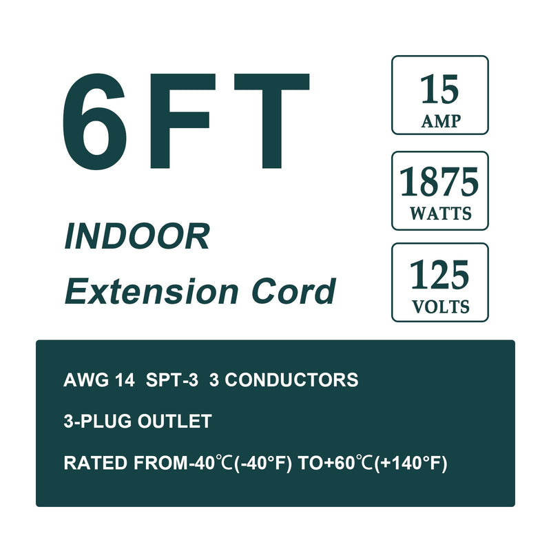 EP 6 Ft Heavy Duty Appliance Extension Cord - 14 Gauge 3 Prong SPT-3 Cable Wire, Ideal for Air Conditioners, Refrigerators, and Major Appliances - Indoor Use, Gray Grey