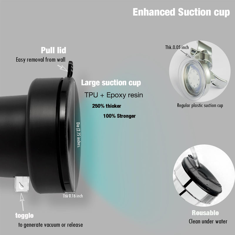 Handle held Shower Head Holder Suction Cup - Retachable - 5 Positions Adjustable - Bathroom Wall Mounted Shower Hose Holder - (Matte Black) Matte Black