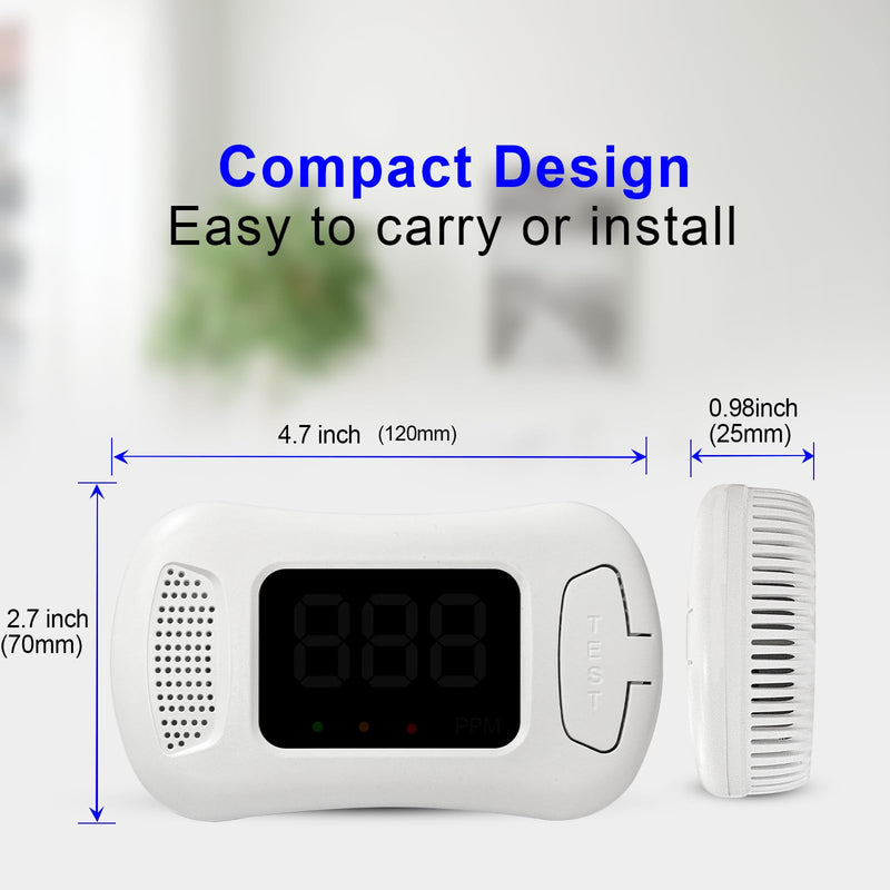 2 Packs Carbon Monoxide Detectors,CO Alarm Detector Monitor Battery Operated with PPM Value Display,Carbon Monoxide Alarm with Sound &Light Warning,Accurate & Easy to Read,for Home Kitchen Office