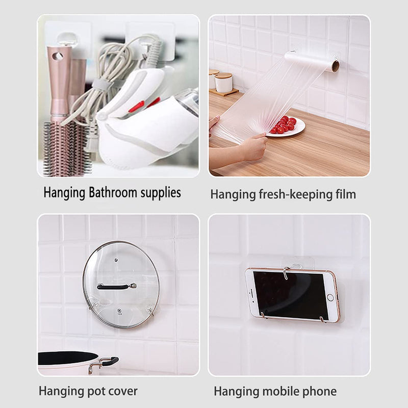 Adhesive Hooks for Hanging 24 Pack,Heavy Duty Wall Hooks 33 lbs 304 Stainless Steel Self Adhesive Sticky Hooks Waterproof Bathroom Hooks Transparent Sticky Hooks for Kitchen Glass Door