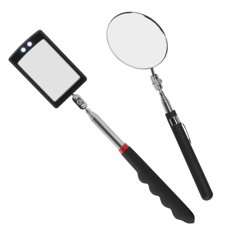 Telescopic Inspection Mirror 360 Rotating telescoping Mirror Mechanics car Mirror on a Stick Diabetic Mirror for feet Long Mirror with Lights and Extendable Mechanic Tool for Automotive
