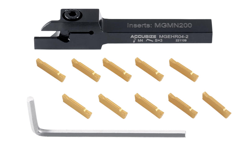 Accusize Industrial Tools 1/4" x 3/8'' Cut-Off Holder, Parting Tool, Mgehr04-2 of 2387-2001 with 10 Carbide Inserts for Cutting Steel, 2387-0001ins | For Steel, MGMN200 Inserts Included, 1 Indexable Holder Plus 10 Carbide Inserts, 2387-0001INS