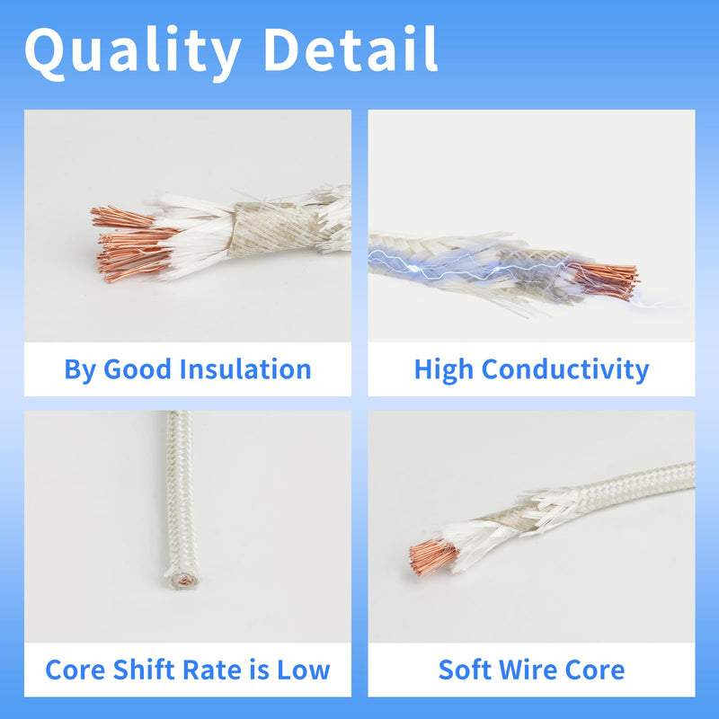 14 Gauge High Temperature Wire 16.4Ft, -76-932 ℉ 14 AWG Mica Fiberglass Electronic Copper Wire Insulated Heat Resistant High Temp Electronical Flexible Cable for Lamp Boiler Heater Kiln 14AWG