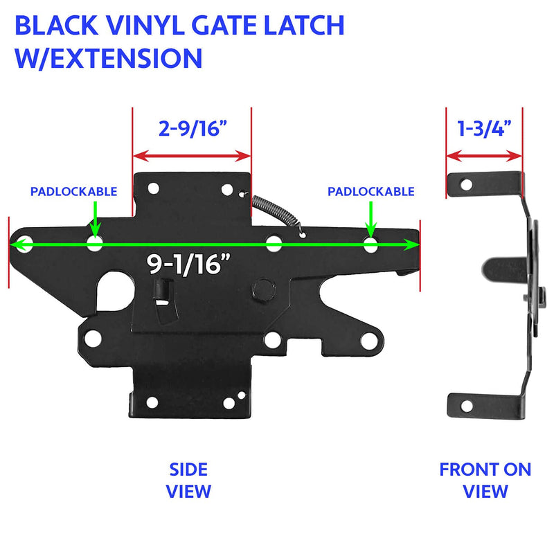 Jake Sales - Stainless Steel Gate Latch Black (for Vinyl, Wood, PVC etc Fencing) Fence Gate Latch w/Mount Hardware - Gate Latches has a 90 Degree Bracket for a Positive Latch to Gate Connection Black Ext SS Each
