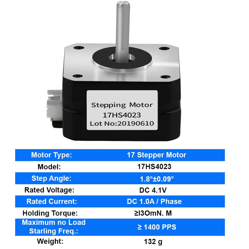 MMOBIEL Nema 17 Stepper Motor Bipolar (17HS4023) 1.8 Degree 4.1V 1A 13Ncm (18.4oz.in) Incl. 1m / 3ft Cable