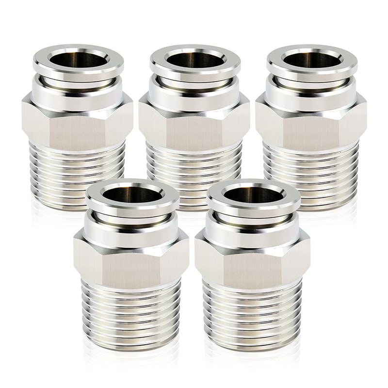 TAILONZ PNEUMATIC 304 Stainless Steel Male Straight 3/8 Inch Tube OD x 1/2 Inch NPT Thread Push to Connect Fittings PC-3/8-N4 (Pack of 2) 3/8''OD 1/2''NPT